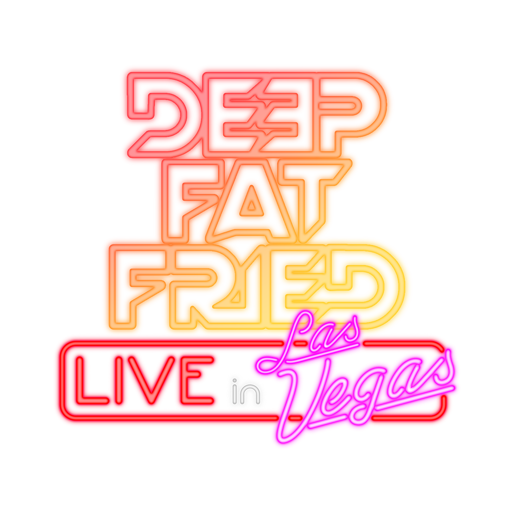 An altered logo for a podcast live-show Blu-Ray/DVD release with a new sub-logo designed to look like a neon sign