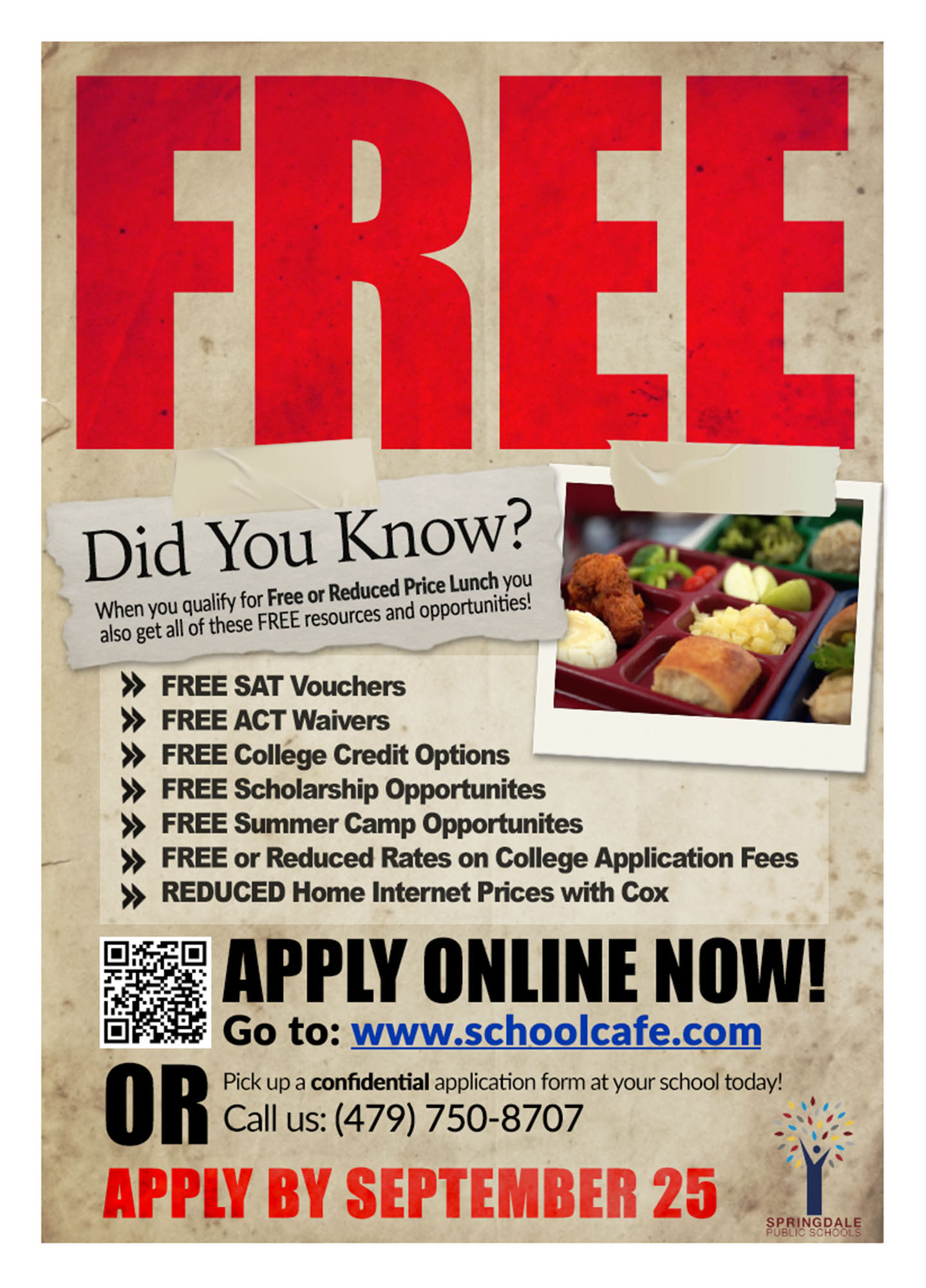 A poster for schools to share information about the Free and Reduced Lunch Program
