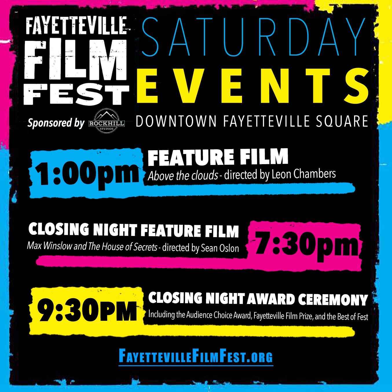 This template was created to promote the film screenings at the 2019 Fayetteville Film Fest